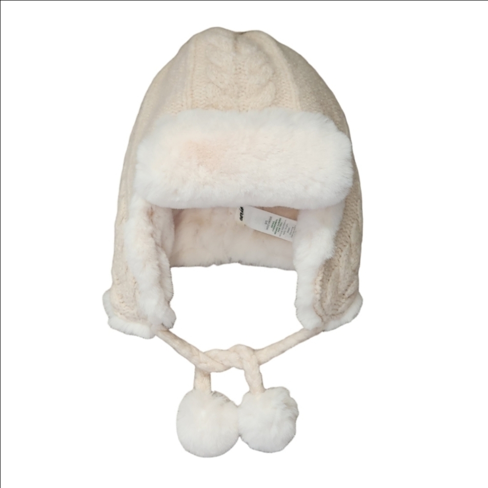 AERIE CABLE KNIT FAUX FUR PLUSH TRAPPER HAT ONE SIZE NWT